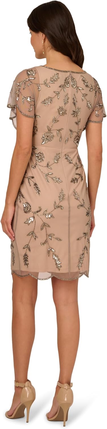 Adrianna Papell Women's Bead Flutter Sleeve Sheath