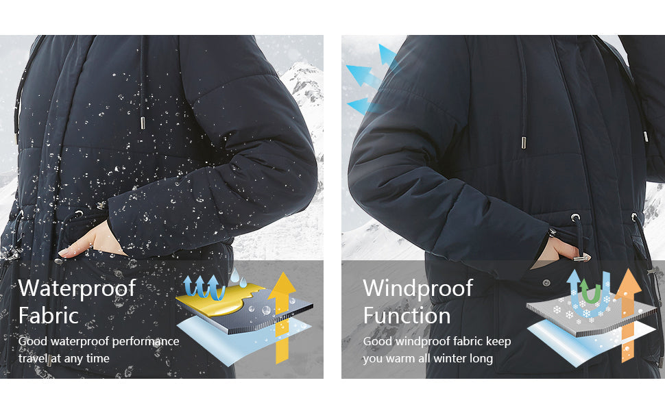 MOERDENG Women's Long Winter Puffer Coat Waterproof Warm Maxi Down Jacket