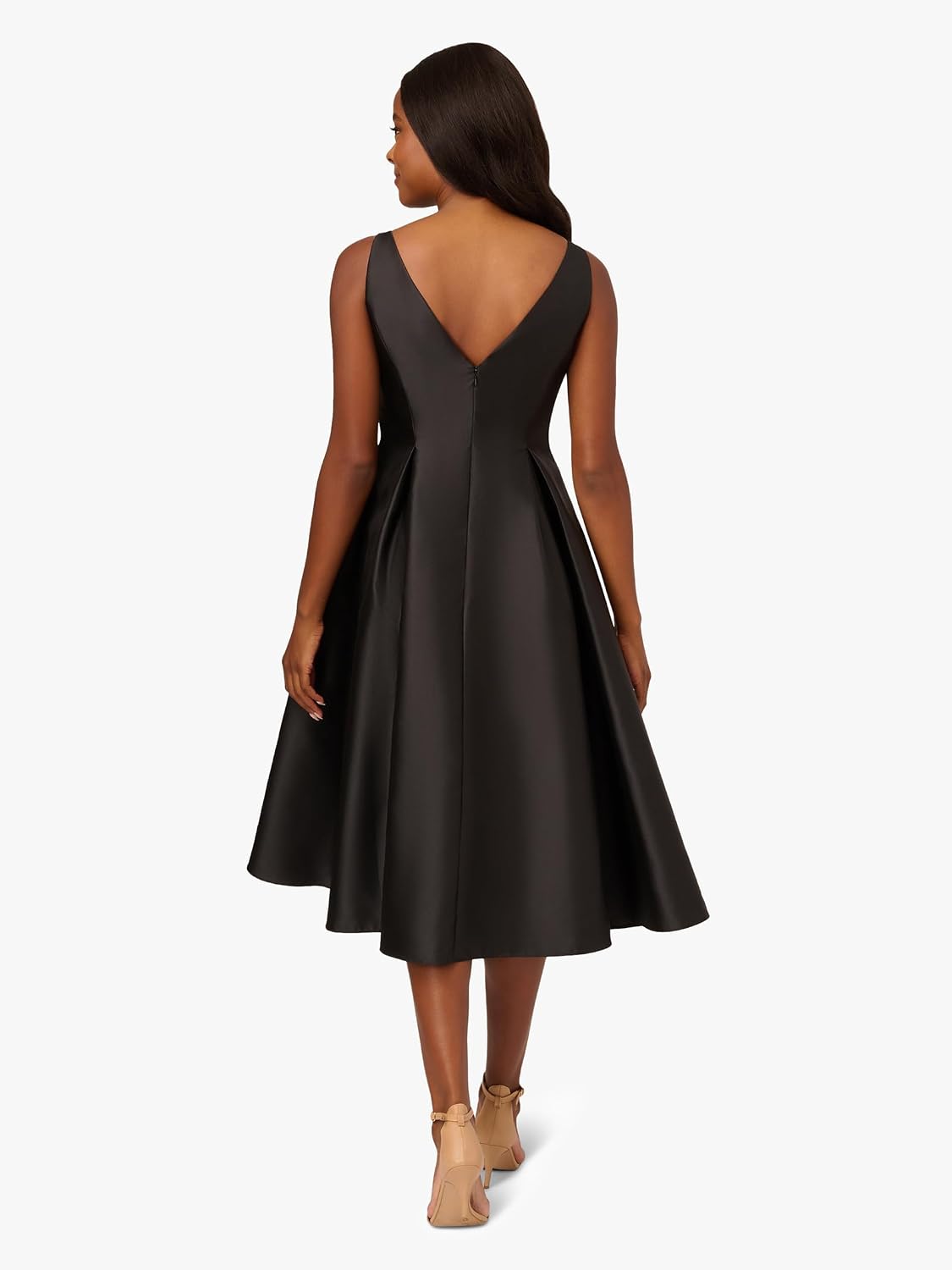 Adrianna Papell Women's Sleeveless Mid-Length Party Dress with V-Back, Black, 10