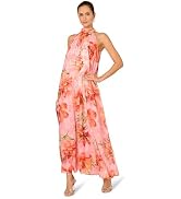 Adrianna Papell Women's Allover Beaded Racer Back Blouson Gown with High Neckline