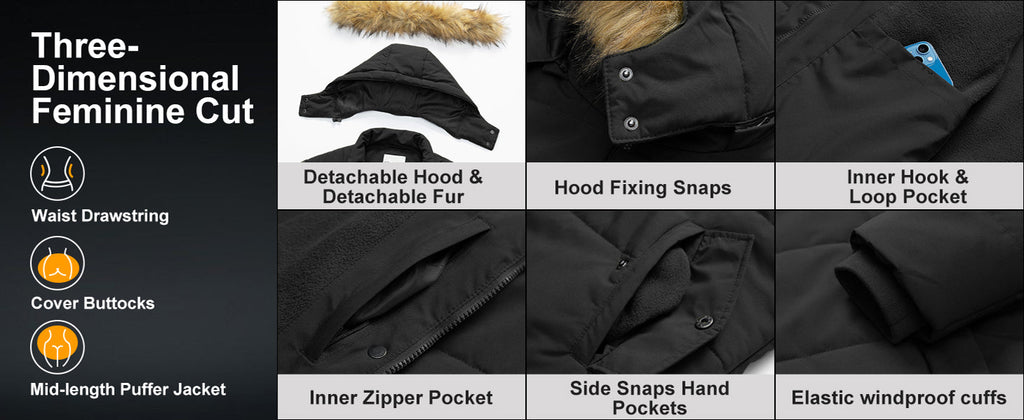 Chrisuno Women's Plus Size Winter Coat Waterproof Long Puffer Jacket Warm Thicken Parka with Removable Fur Hood