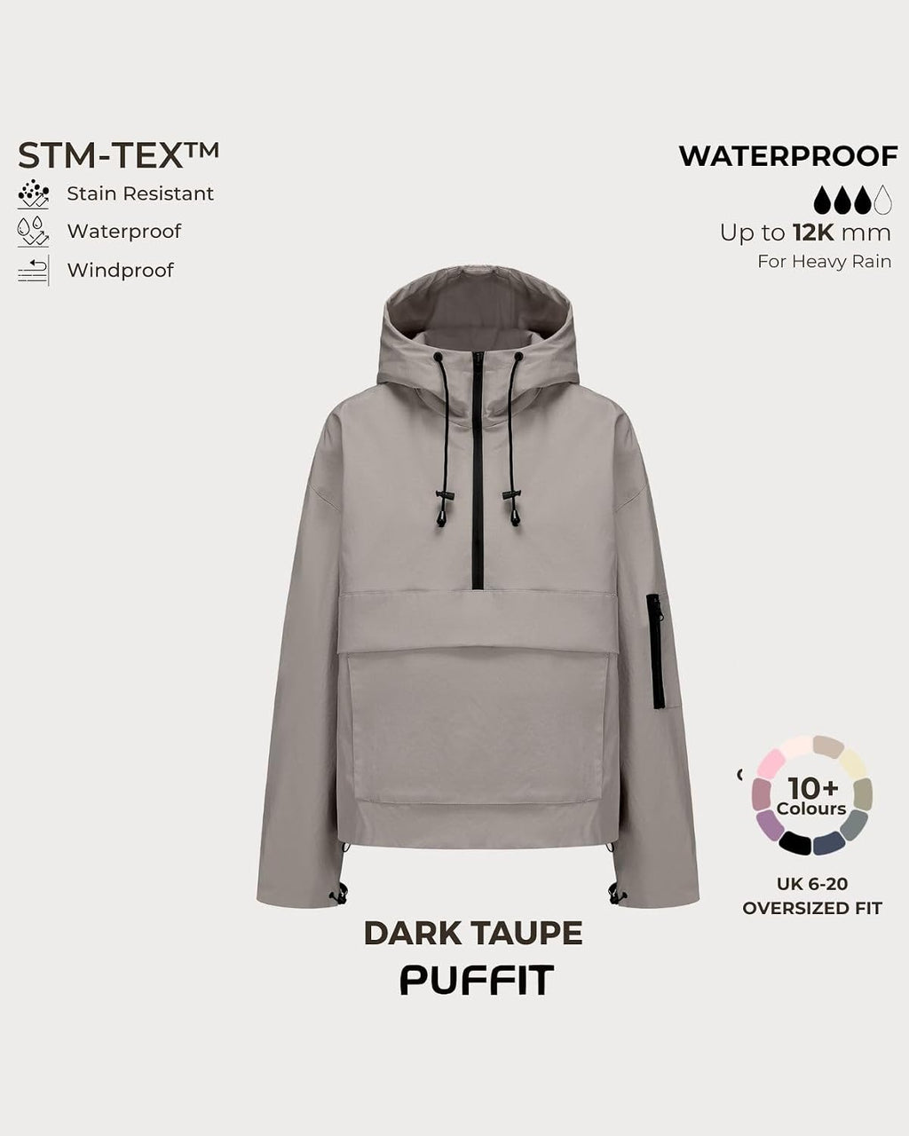 PUFFIT Rain Jacket Women, Women’s Lightweight Anorak Pullover Hoodie Jacket, Water-Resistant