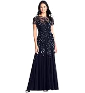 Adrianna Papell Women's Allover Beaded Racer Back Blouson Gown with High Neckline