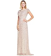Adrianna Papell Women's Allover Beaded Racer Back Blouson Gown with High Neckline