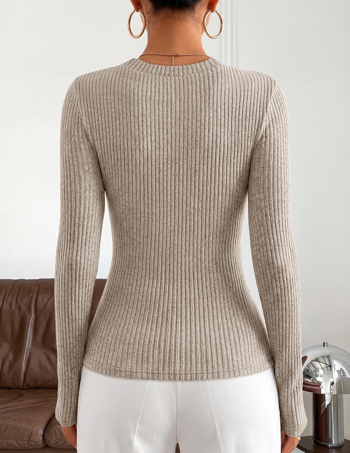 Ribbed Business Casual Tops for Women 2026 Basic Long Sleeve Shirts