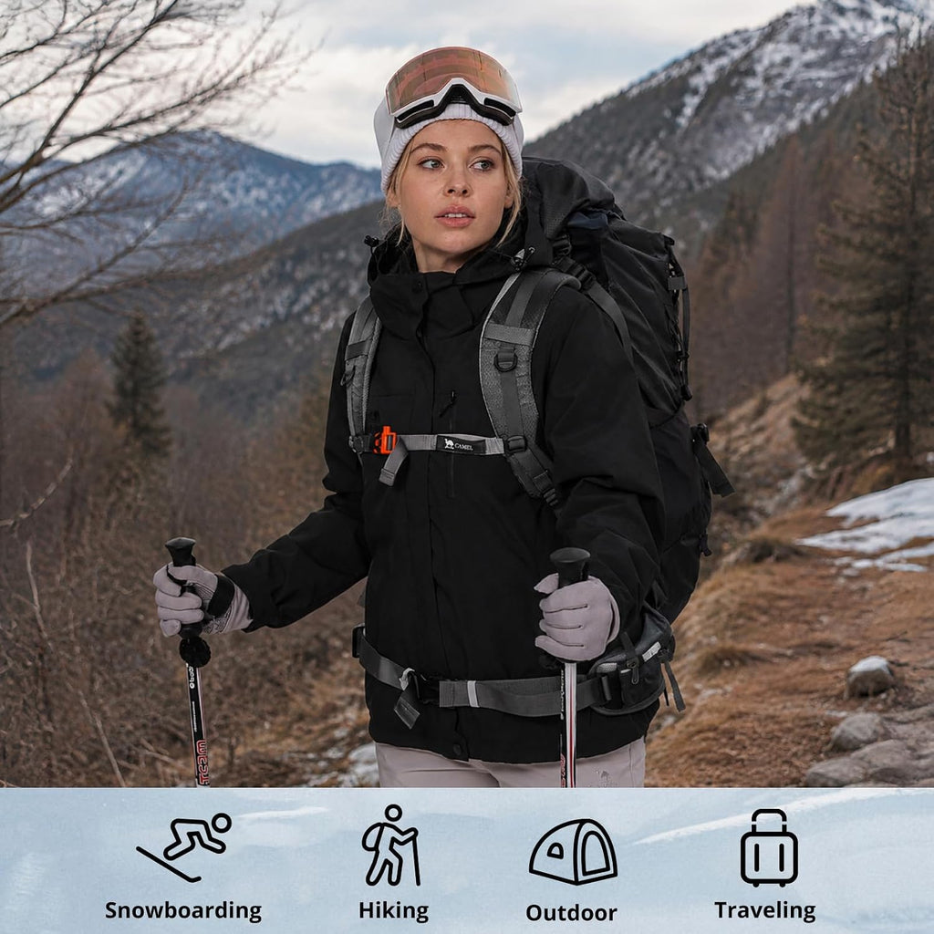 CAMEL CROWN Women's 3-in-1 Waterproof Ski Jacket Windproof Winter Coat Fleece Inner Snow Snowboarding Jacket Outdoor