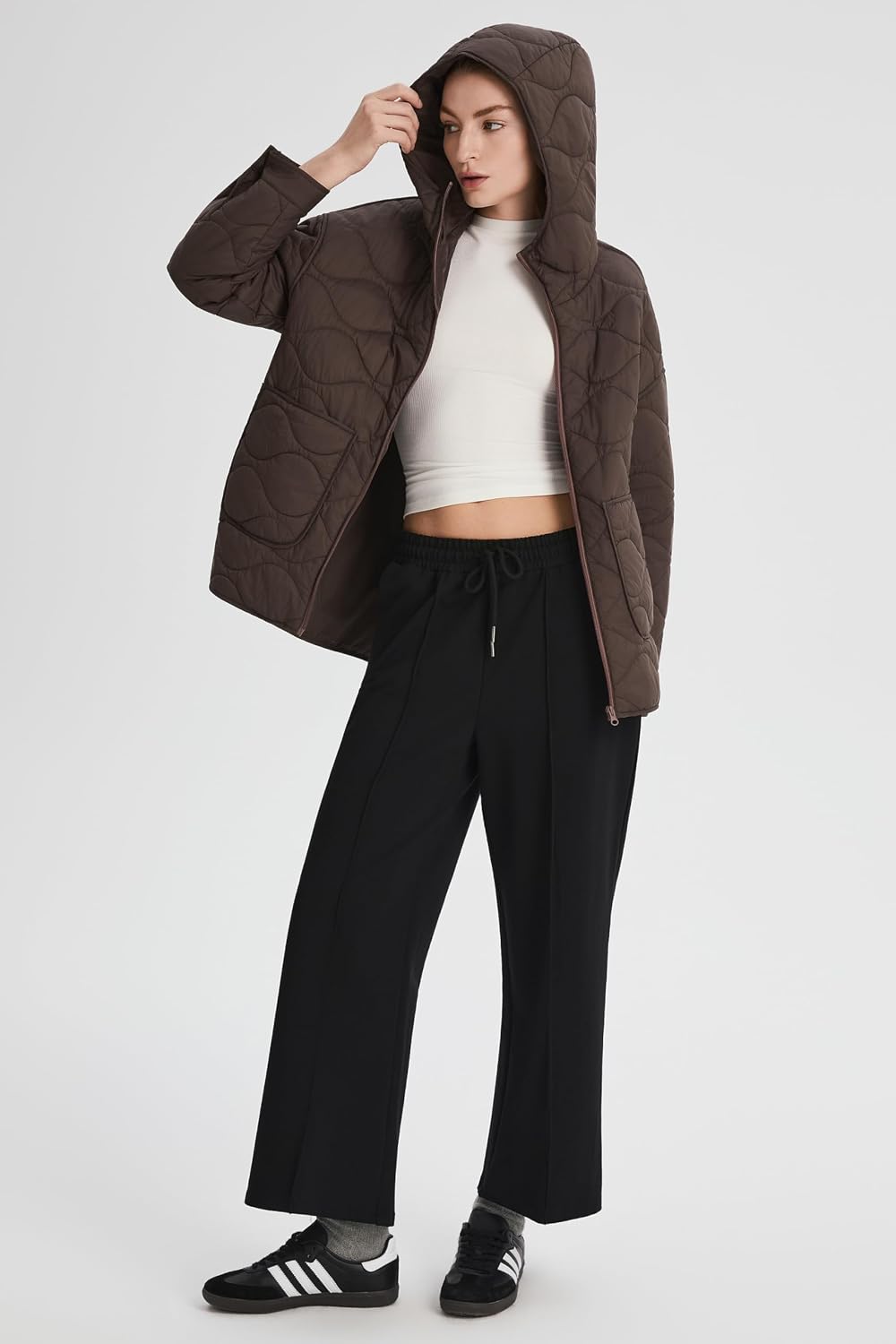 Orolay Women's Quilted Puffer Jacket, Lightweight Hooded Oversized Fit