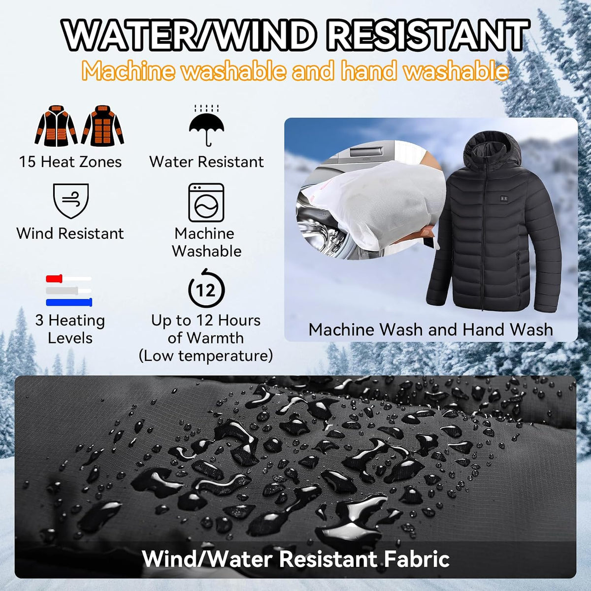 Heated Jackets for Women & Men with Battery, 15 Heating Zones, Dual Control Heating Coat for Winter Outdoor