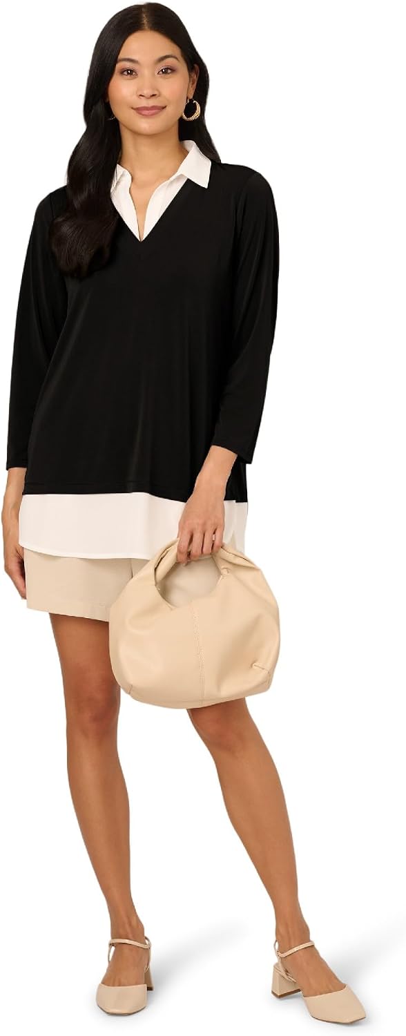Adrianna Papell V-Neck Knit Twofer TOP