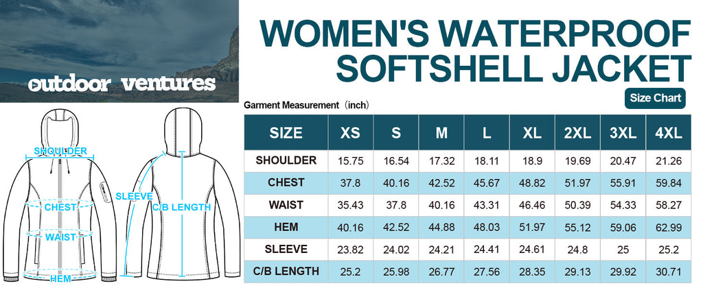 Outdoor Ventures Women's Softshell Jacket Fleece Lined Waterproof Rain Coat