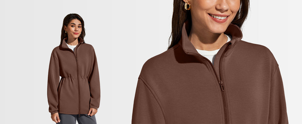 G4Free Smoofit Modal Soft Womens Zip Up Long Jacket Cinch Waist Sweatshirts