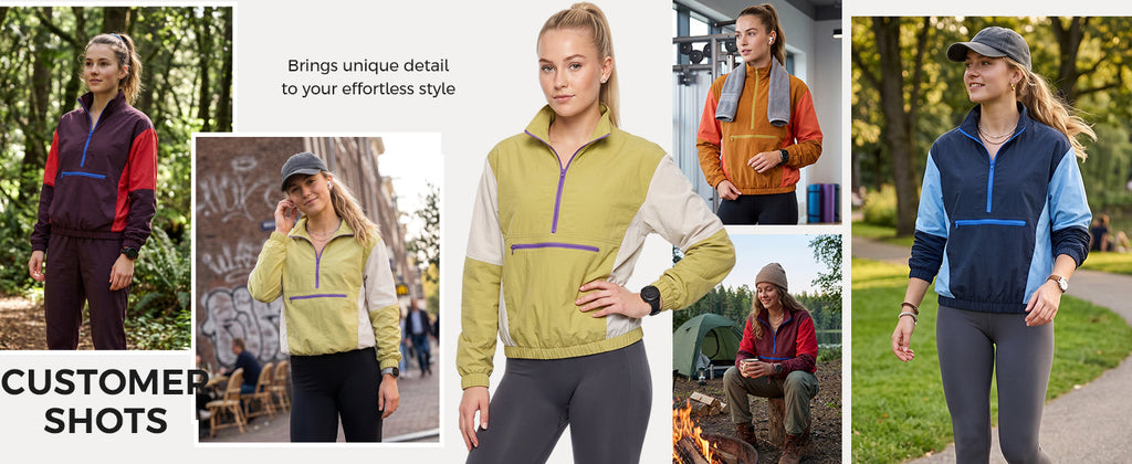 Fisoew Womens Windbreaker Jackets Quarter Zip Lightweight Fall Pullover Top