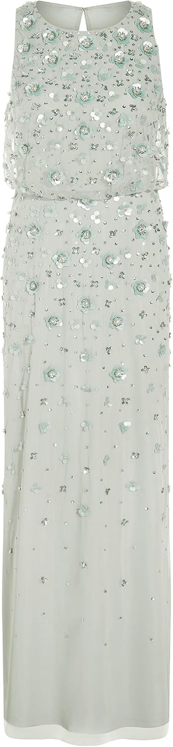 Adrianna Papell Women's Allover Beaded Racer Back Blouson Gown with High Neckline