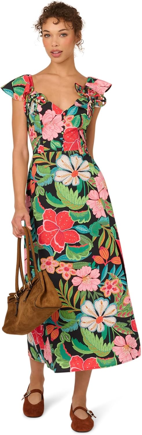 Adrianna Papell 3D Floral Print Midi Dress