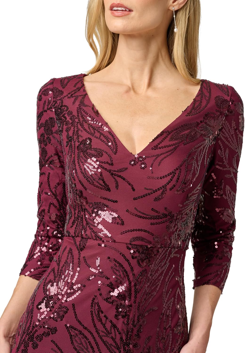 Adrianna Papell V-Neck Sequin Gown