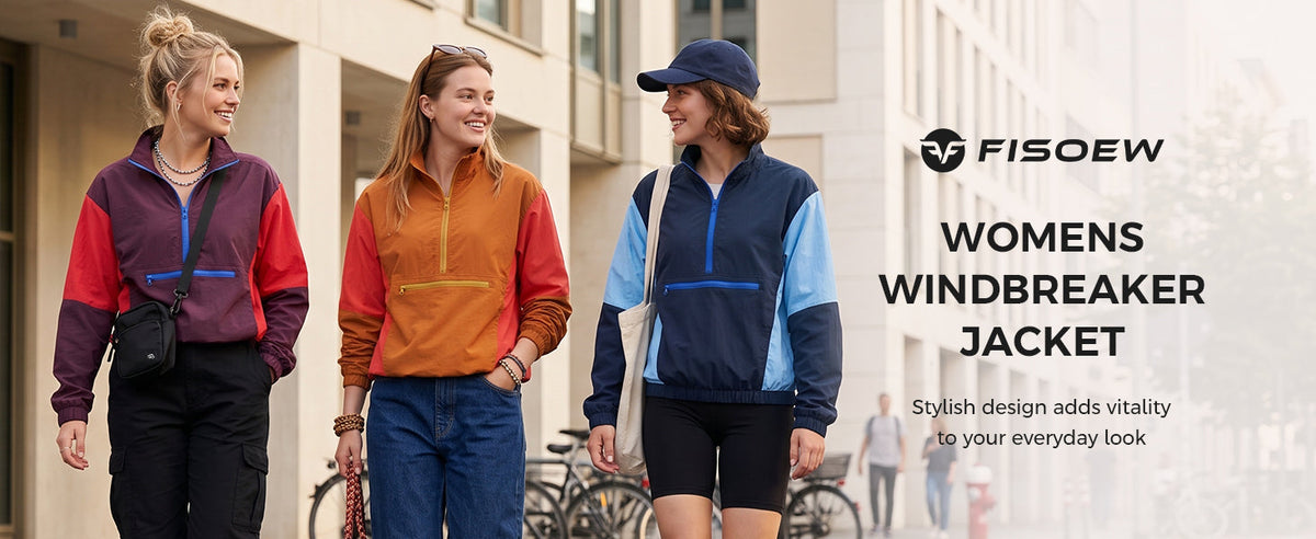 Fisoew Womens Windbreaker Jackets Quarter Zip Lightweight Fall Pullover Top