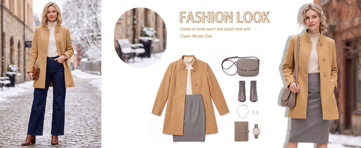 Allegra K Women Winter Overcoat Mid-Long Stand Collar Single Breasted Coat