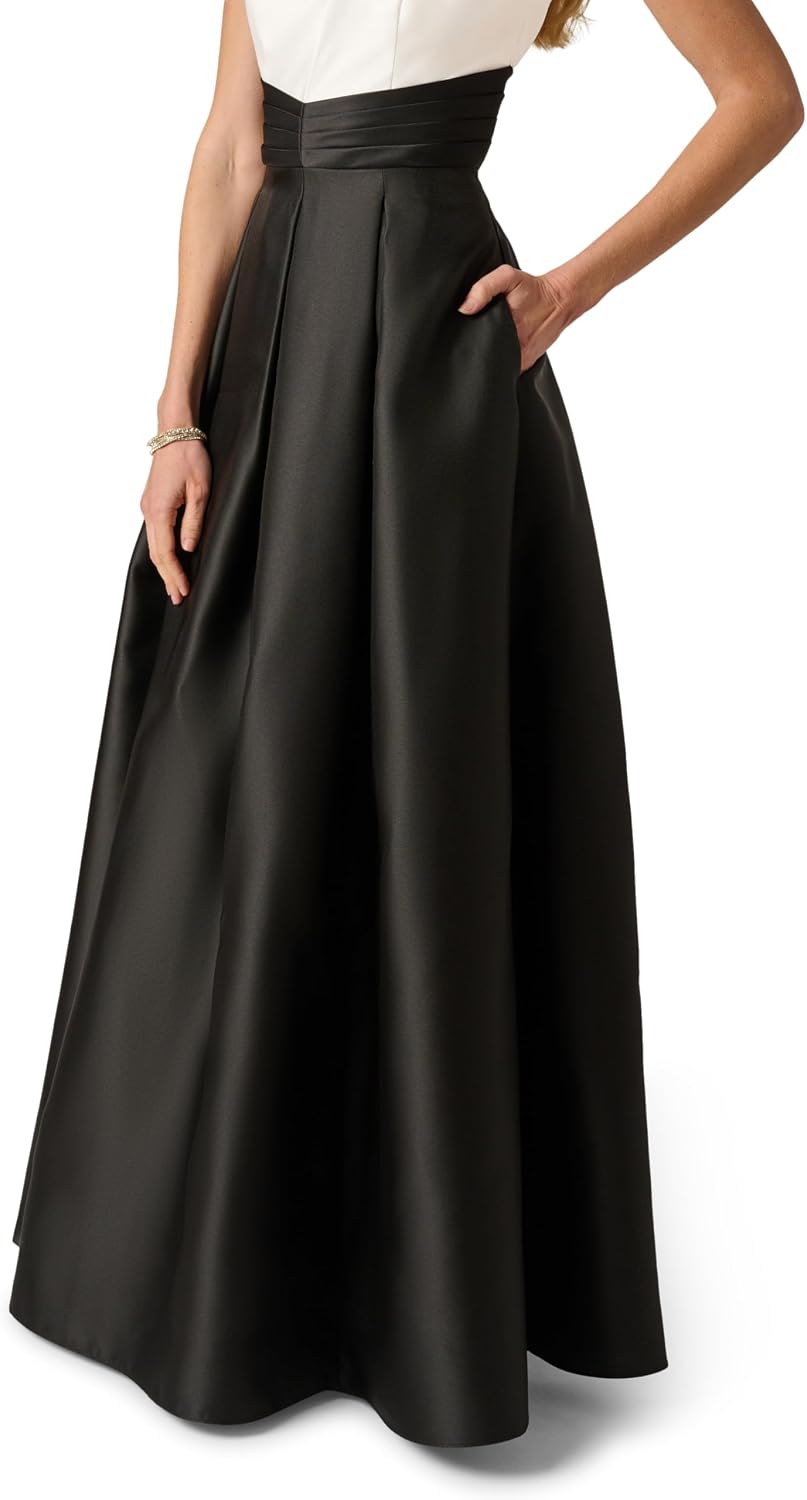Adrianna Papell Colorblock Mikado Gown, Black/Ivory