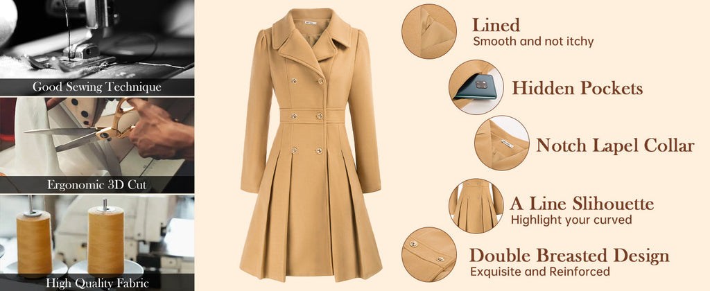GRACE KARIN 2026 Women's Fashion Trench Coat Notch Lapel Double Breasted Thick A Line Pea Coats Jacket with Pockets(S-2XL)