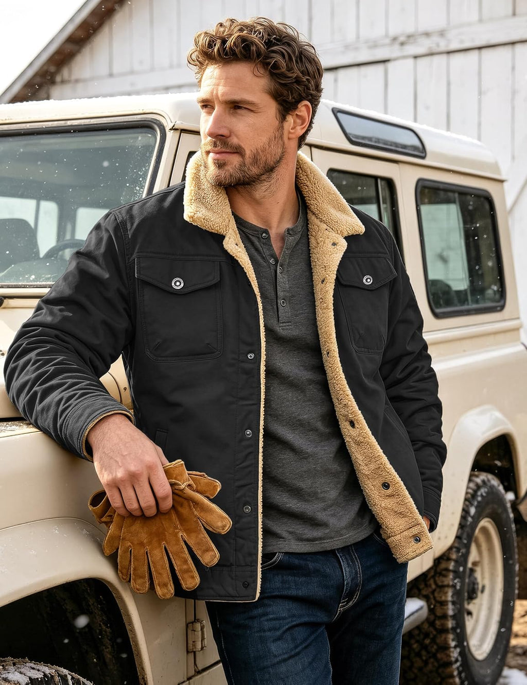 MAGCOMSEN Mens Winter Jacket Fleece Lined Sherpa Jacket Warm Thicken Coat