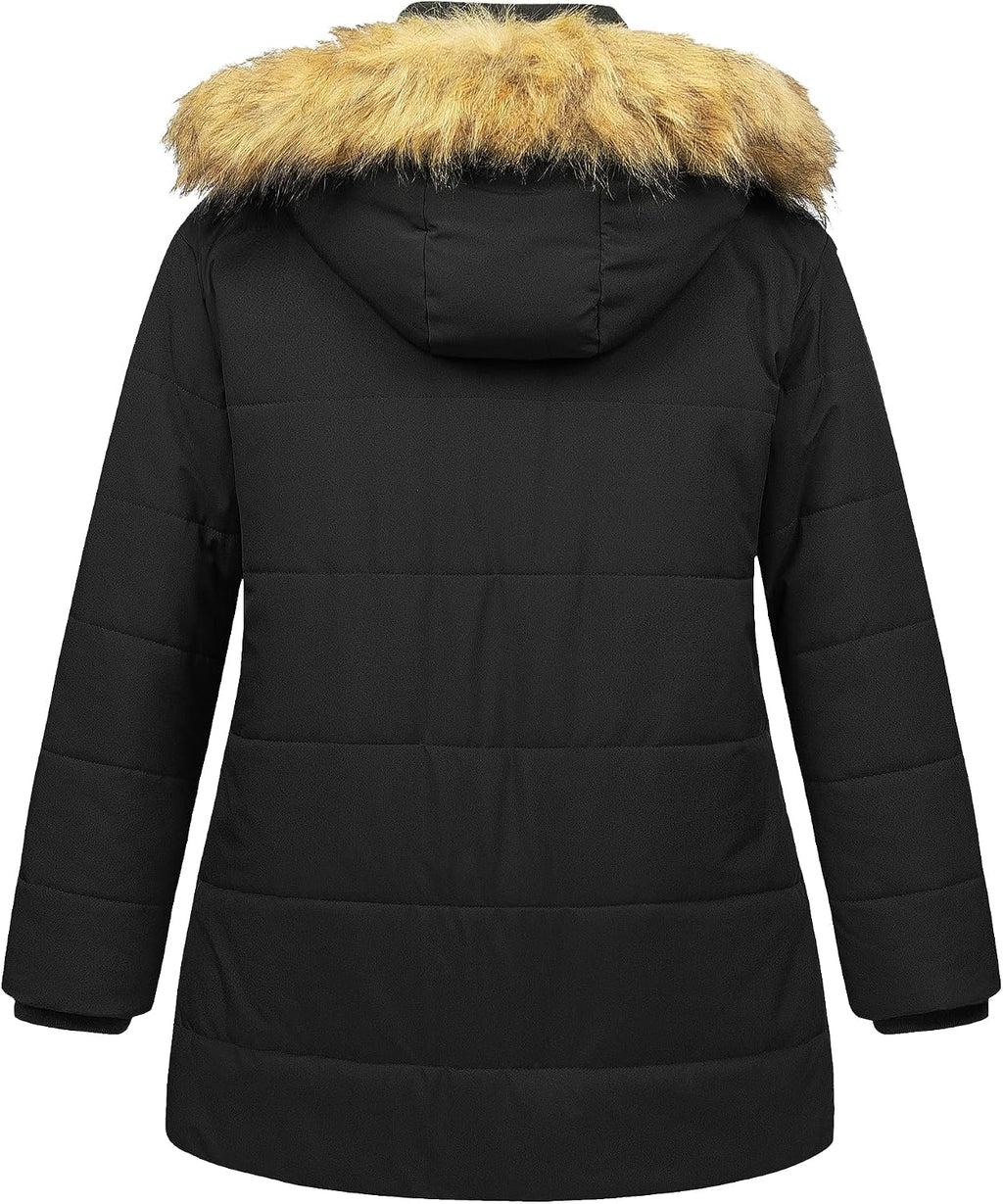 Chrisuno Women's Plus Size Winter Coat Waterproof Long Puffer Jacket Warm Thicken Parka with Removable Fur Hood