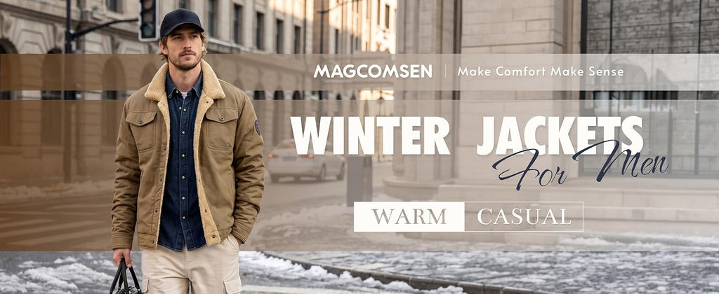 MAGCOMSEN Mens Winter Jacket Fleece Lined Sherpa Jacket Warm Thicken Coat
