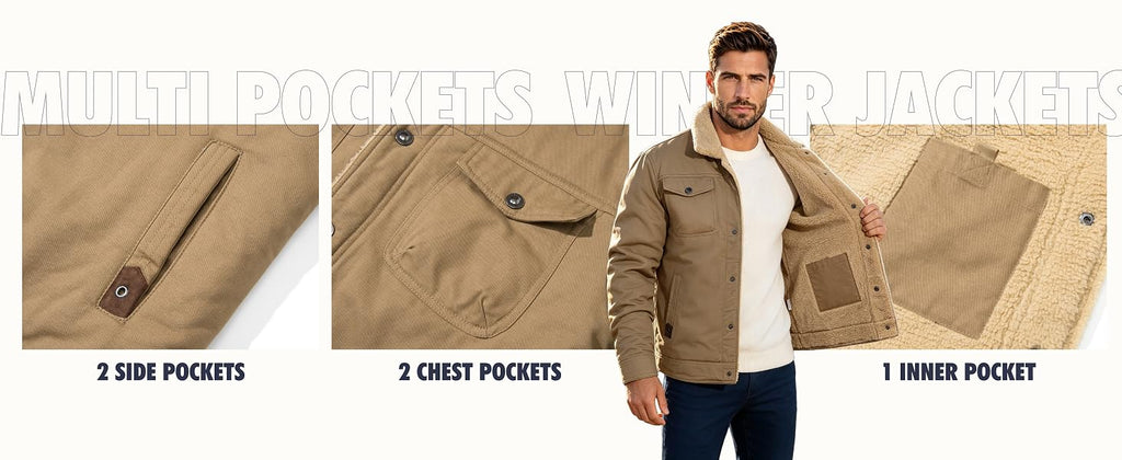 MAGCOMSEN Mens Winter Jacket Fleece Lined Sherpa Jacket Warm Thicken Coat
