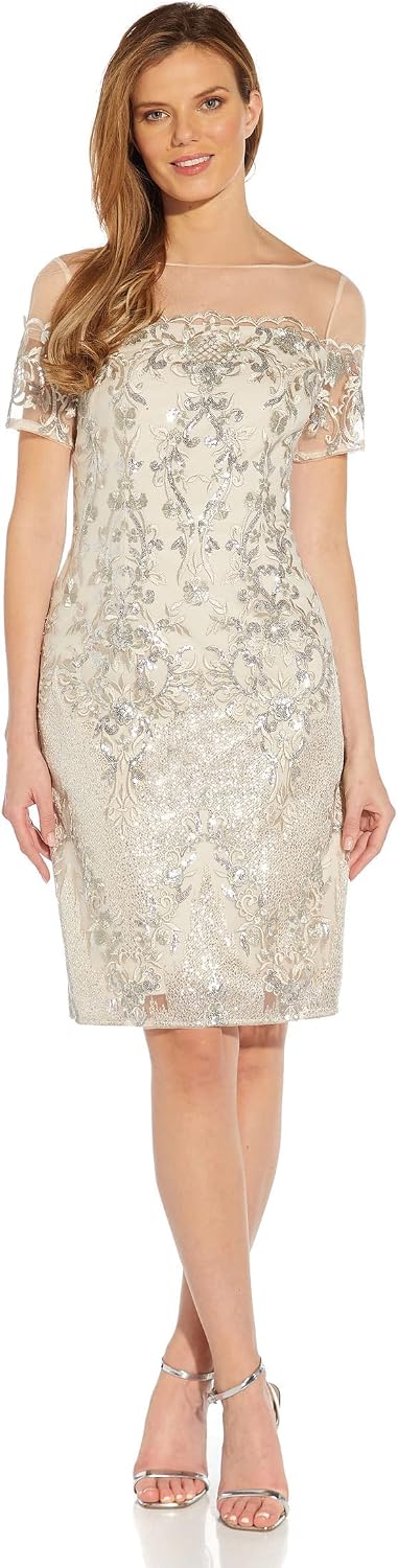 Adrianna Papell Women's Sequin Embroidery Sheath Dress