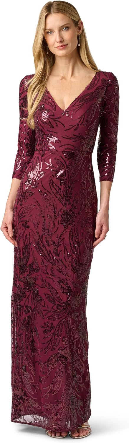 Adrianna Papell V-Neck Sequin Gown